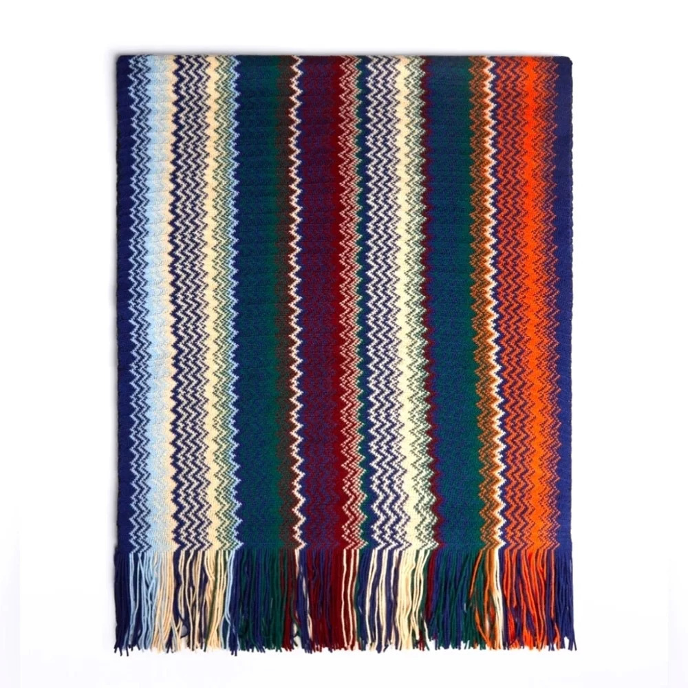 Missoni wool zig zag mountain print long wool fringe scarf